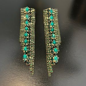 Dylanlex Dylan Lex STYLE Big Gold Green Crystal Emerald Statement Earrin…
